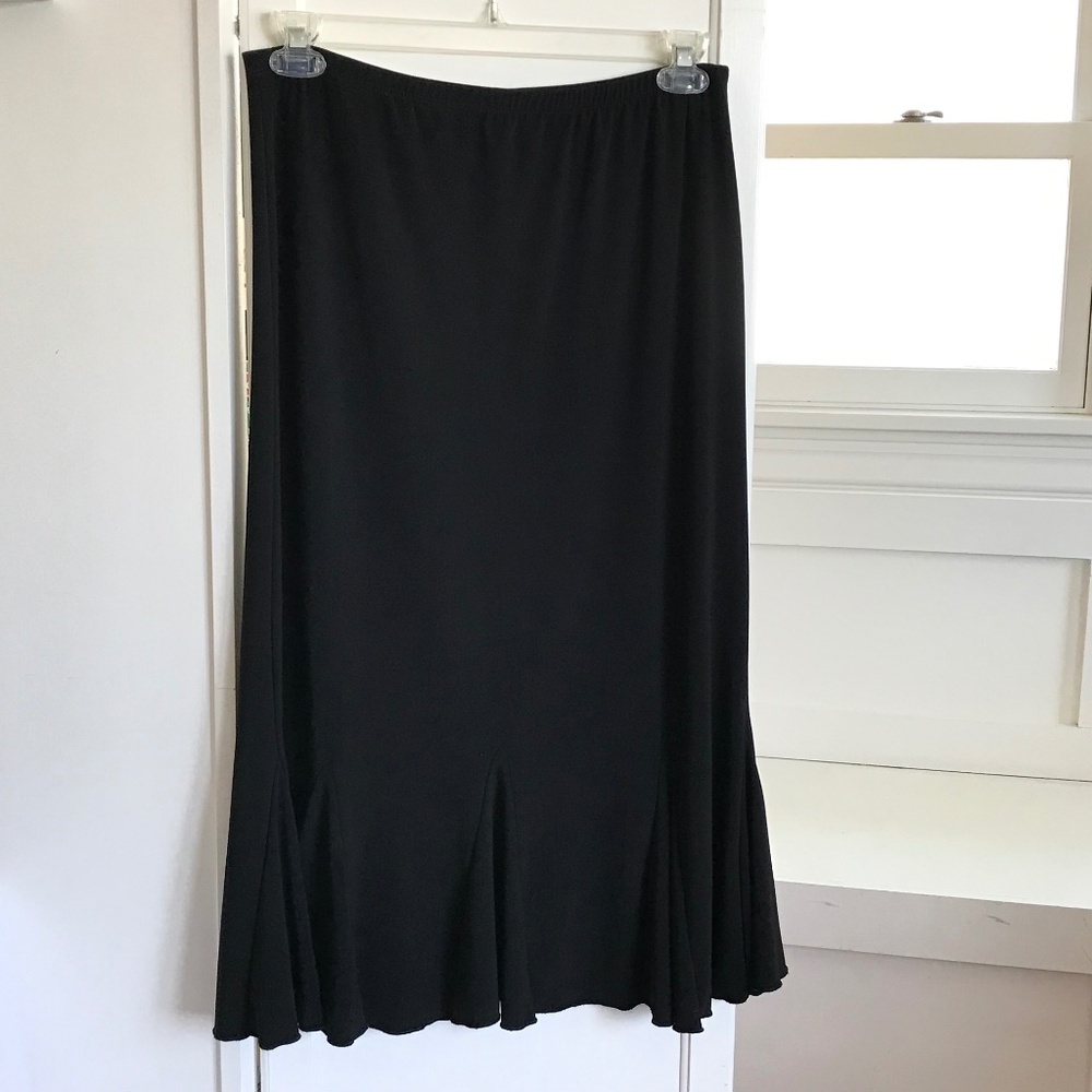 SUSAN LAWRENCE Black Midi Skirt Flounce Ruffle Women’s Size XL
